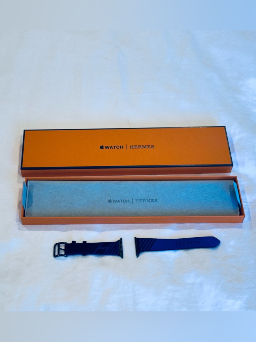 Hermes Orange Box with Blue Apple Watch Band